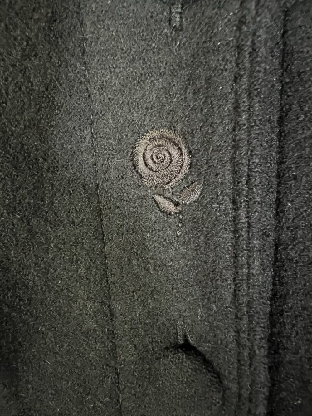 GEIGER black collarless short wool jacket embroidered lightweight Vintage 40(M) - Picture 6 of 9